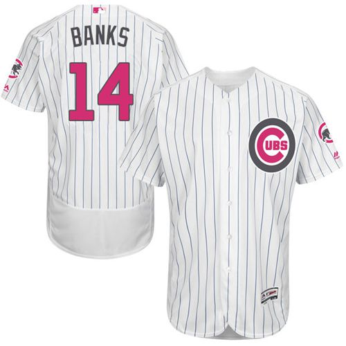 Cubs #14 Ernie Banks White(Blue Strip) Flexbase Authentic Collection Mother's Day Stitched MLB Jersey - Click Image to Close